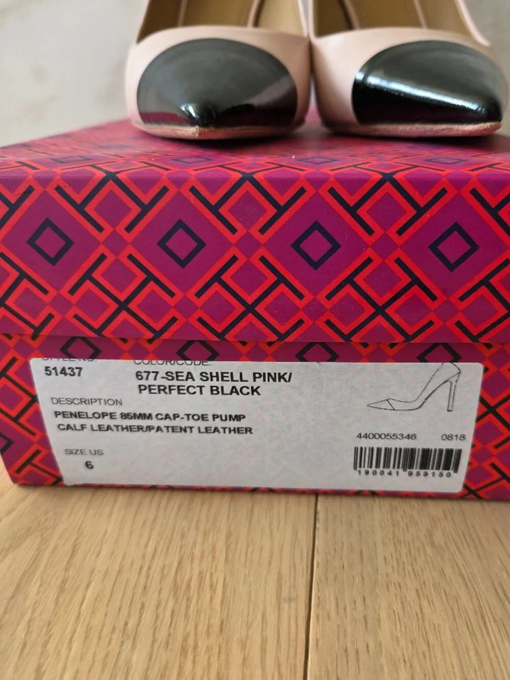 Tory Burch Penelope 85 mm Cap-Toe Pump seashell pink black 6